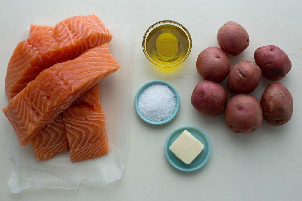 ButterBaked Salmon with Italian Salsa Verde and Roasted Potatoes